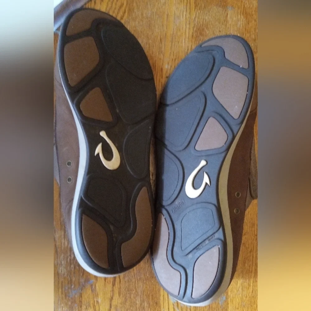 OluKai Brown and Tan Slip-On Loafers